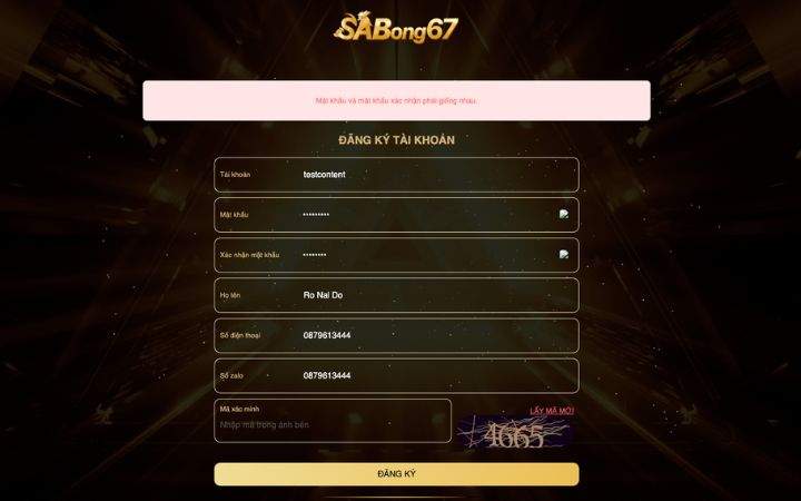 Đăng ký chưa thành công Đăng ký chưa thành công