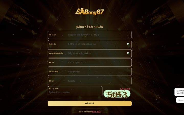 Điền thông tin đăng ký SABONG67 Điền thông tin đăng ký SABONG67